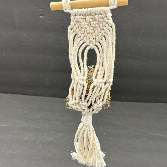 Handmade Macrame Air Plant Holder White Wooden Dowel‎ Grass 14”H Boho Hippie - Picture 5 of 9